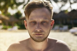 Close up of face of serious Caucasian man