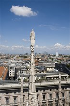 Statue overlooking Milan cityscape