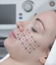 Medical diagram on check of Caucasian woman