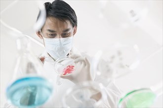 Man in lab with petri dishes