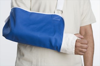 Close up of man's arm in sling
