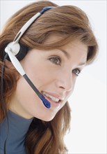 Close up of businesswoman in headset