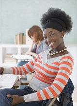 African female college student in class
