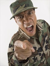 African male soldier yelling
