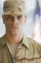 Portrait of Hispanic male soldier
