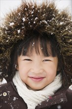 Chinese girl with snow-covered fur hood