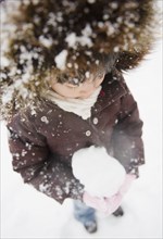 Chinese girl holding snowball