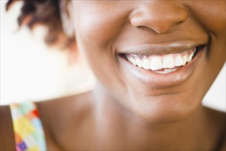 Close up of smiling Black woman's mouth