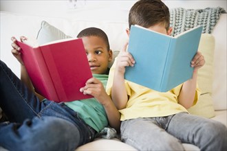 Boys reading books together