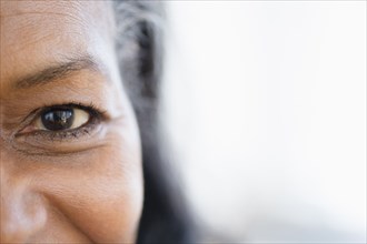 Close up of mixed race woman's eye