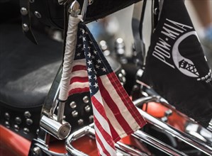 Close up of American flag on motorcycle