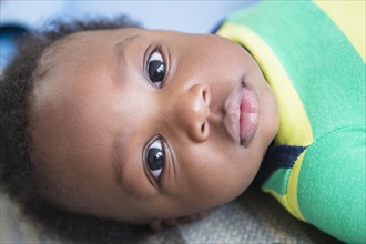 Close up of face of Black baby boy