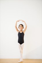 Vietnamese girl posing during ballet lesson