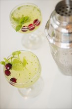 Close up of cocktails with garnish