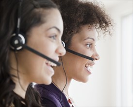 Businesswomen working in call center