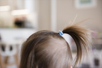 Close up of ponytail of Caucasian baby girl