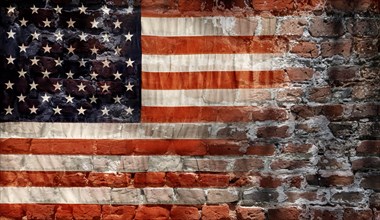 American flag on brick wall