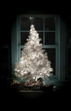 Illuminated white Christmas tree