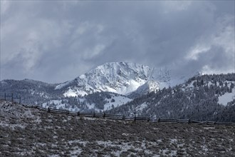 Mountain landscape and pasture in winter