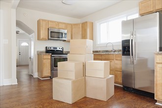 Moving boxes in kitchen