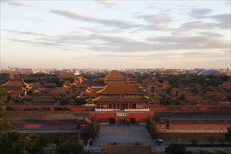 Architecture of Forbidden City at sunset
