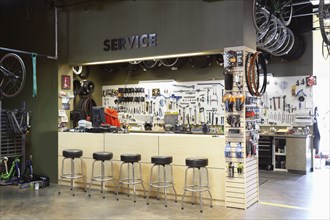 Service department in bicycle shop