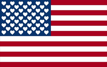 Amercian flag with hearts in place of stars