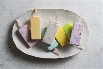 Overhead view of colorful popsicles
