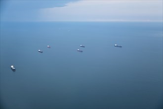 Tankers on ocean, aerial view