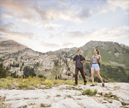 Couple hiking in mountains