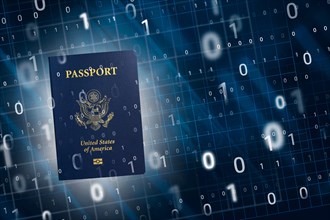 US e-passport with security chip and binary numbers