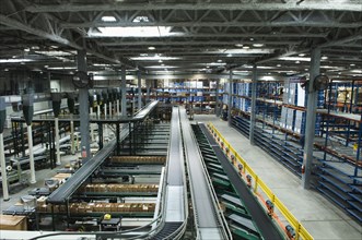 Conveyor belt in distribution warehouse