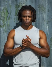 Portrait of athlete man against wall