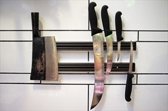 Professional knives on magnetic rack