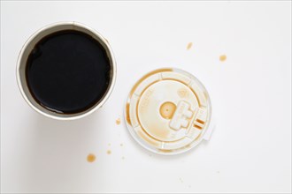 Overhead view of coffee in paper cup