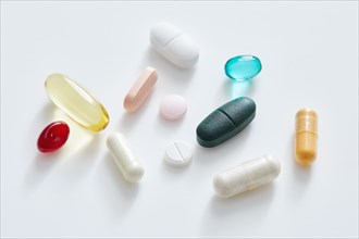 Studio shot of assorted pills and vitamins
