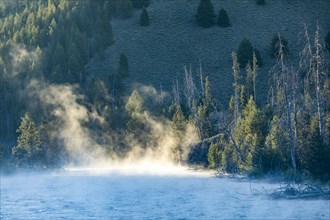 Fog above Salmon River on cold morning near Sun Valley