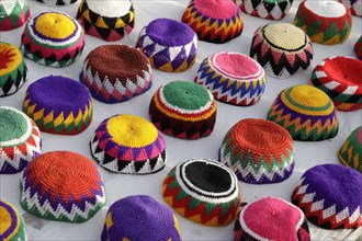 Colorful traditional Egyptian hats at market