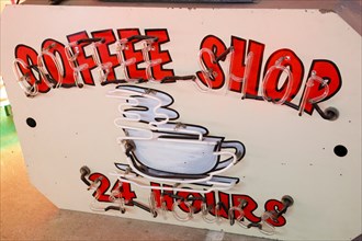 Close-up of vintage coffee shop sign