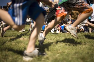 Childrens foot race for recreation in park