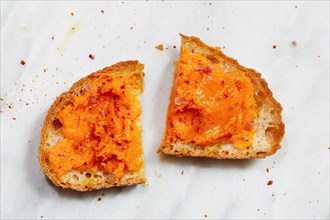 Slice of bread with mashed sweet potato