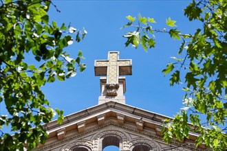 Low angle view of cross on top of church