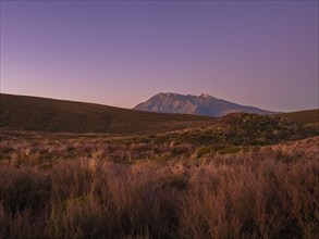 Landscape of Tongariro National Park at sunset