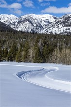 Cross country ski track in mountains at winter