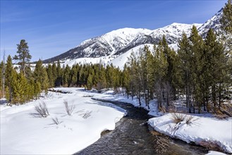 Snowy landscape with Big Wood River in winter