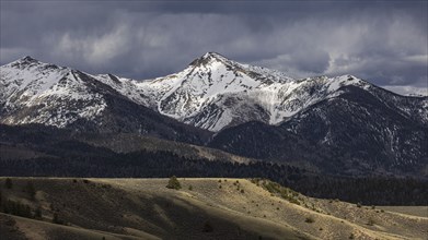 Snowy Rocky Mountains tops in spring