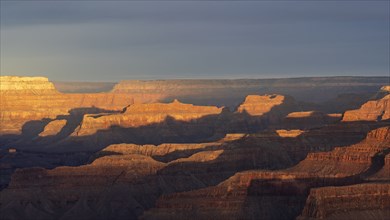 Aerial view of south rim of Grand Canyon at sunset