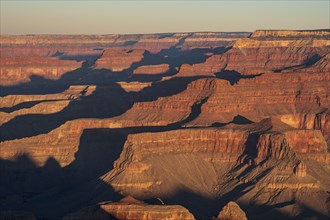 Aerial view of south rim of Grand Canyon at sunset