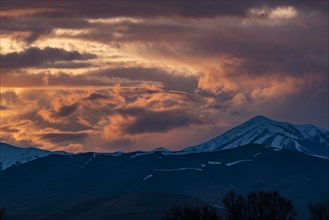 Dramatic clouds during sunset in mountains near Sun Valley