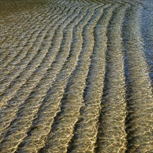 Underwater ridges in sand beneath incoming tide